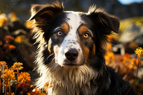 Purebred purebred beautiful border collie dog breed, background nature isolate. © Serhii