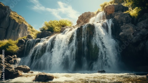 waterfall with mountains