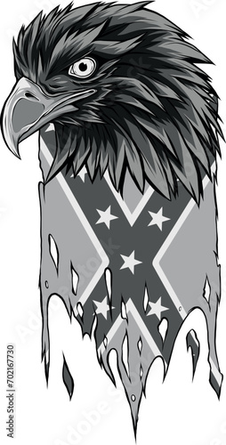 monochromatic illustration of Confederate flag with eagle head