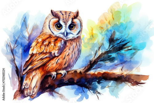 Wild owl forest feather wildlife cute illustration watercolor design nature bird animal art