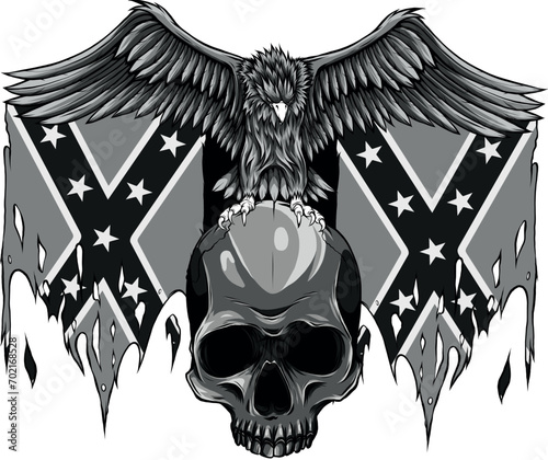 monochromatic Eagle on Skull with confederate flag