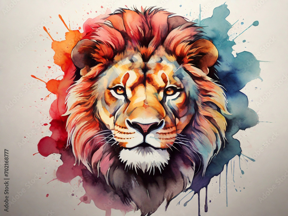 Lion head in watercolor painting. Hand drawn vector illustration.. Created using generative AI tools