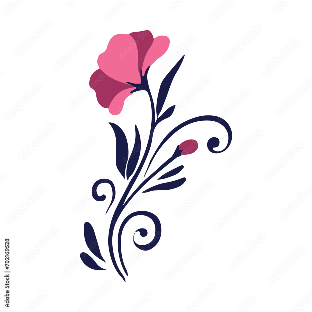 A flower or ornamental plant. Botanical print of leaves, flowers and curls. A simple natural pattern. Vector illustration on a white background. A flower or ornamental plant. Botanical print of leaves, flowers and curls. A simple natural pattern. Vector illustration on a white background.