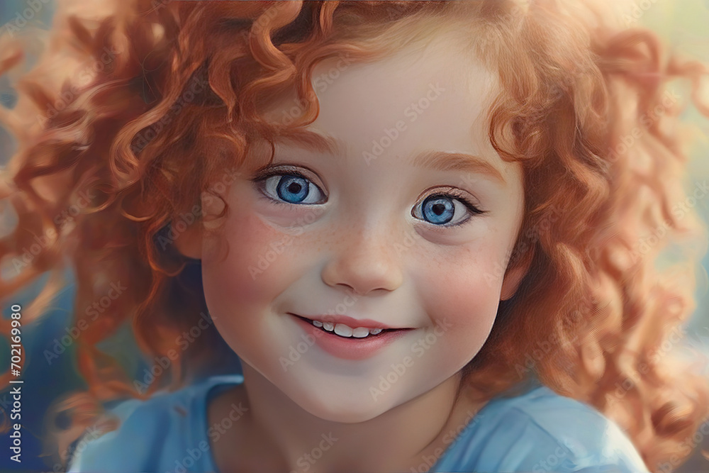 Portrait of a happy little 10-year-old girl with red hair and blue eyes looking at the camera Portrait of a happy little 10-year-old girl with red hair and blue eyes looking at the camera