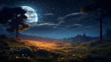 The breathtaking nocturnal scenery of a meadow