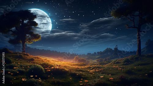 The breathtaking nocturnal scenery of a meadow