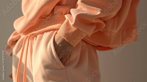 Peach Fuzz Elegance: Textured Fabric and Soft Folds in Fashion Detail