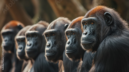Line of primates gazing forward. photo