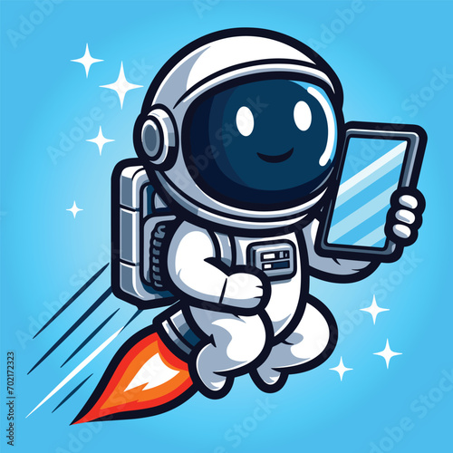 Free vector cute astronout hold smartphone cartoon flat isolated illustration