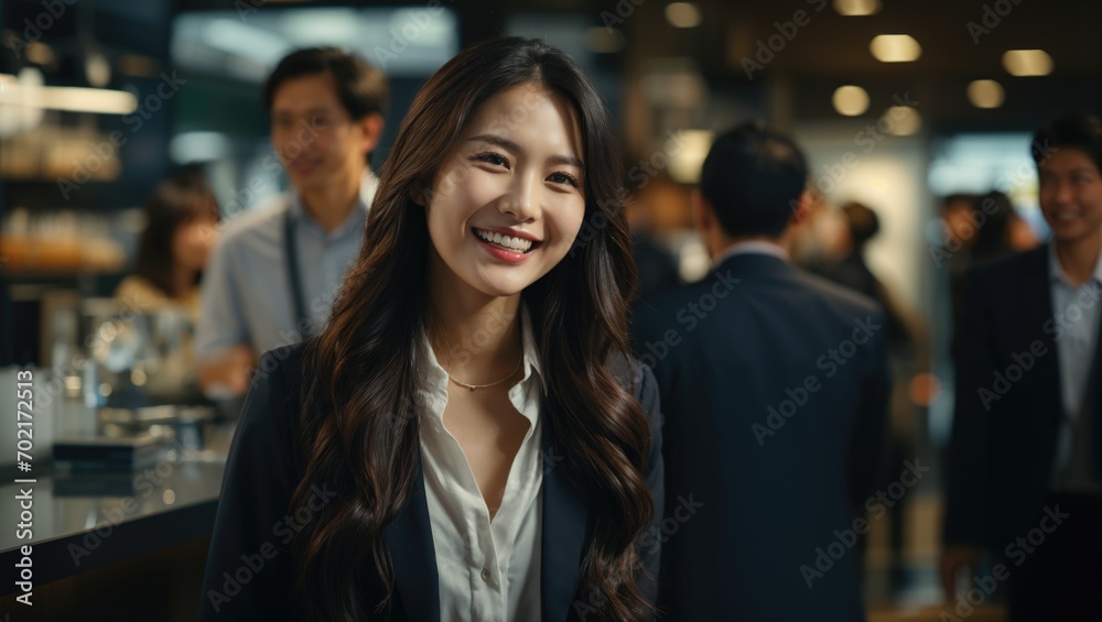 Fototapeta premium asian office worker girl is standing in a company