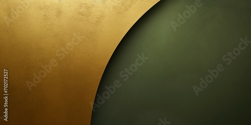 立体的な横長抽象テンプレート。オリーブグリーンの背景の左に金色のカーブ