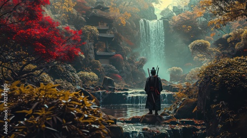 samurai at the waterfall photo