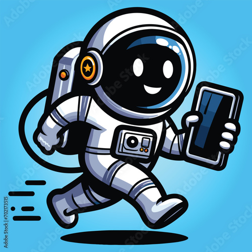 Free vector cute astronout hold smartphone cartoon flat isolated illustration