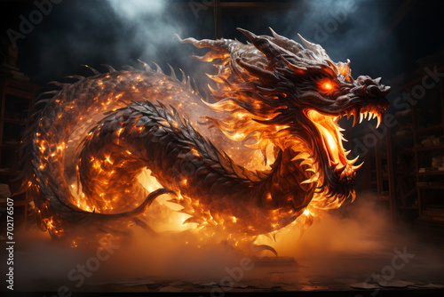 Ferocious fire-breathing dragon, a scary mystical creature