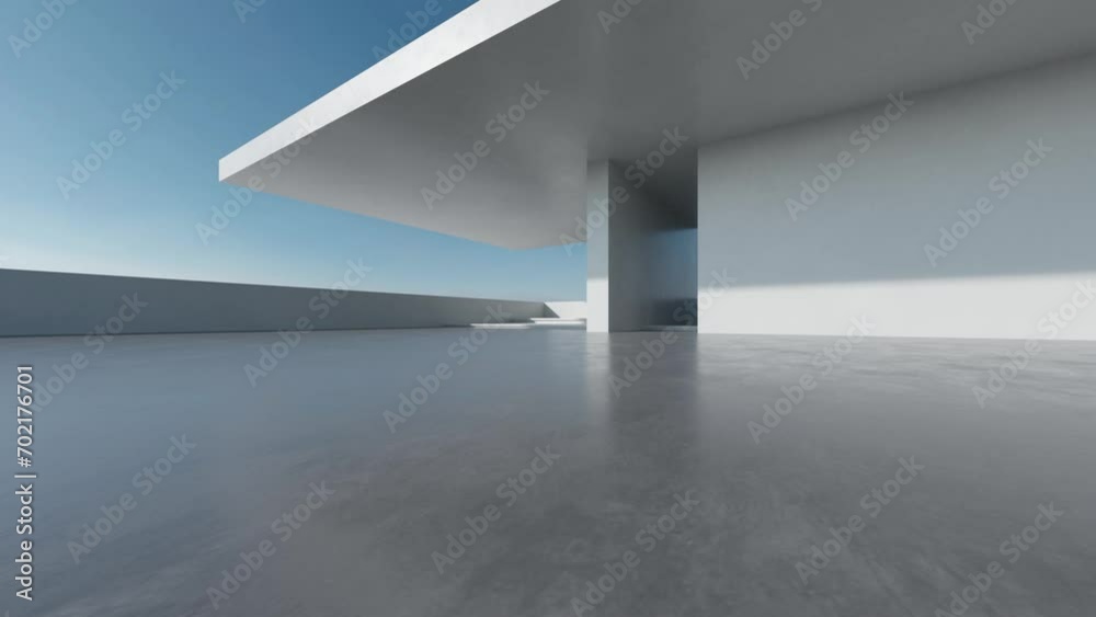 3d render of abstract wavy futuristic architecture with concrete floor.