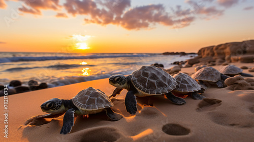 Multiple adorable baby turtles