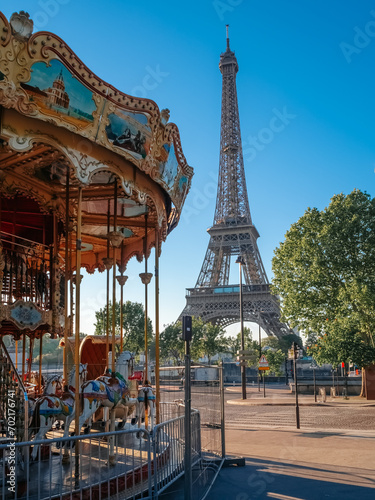Carousel and Eiffel Tower in the center of Paris