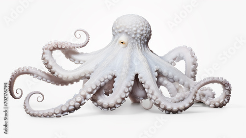 white octopus isolated on white background, underwater wildlife symbol, abstract fictional creature