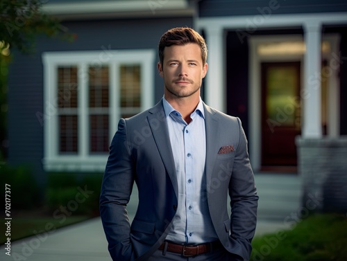 Confident Businessman Standing Outside Modern Home