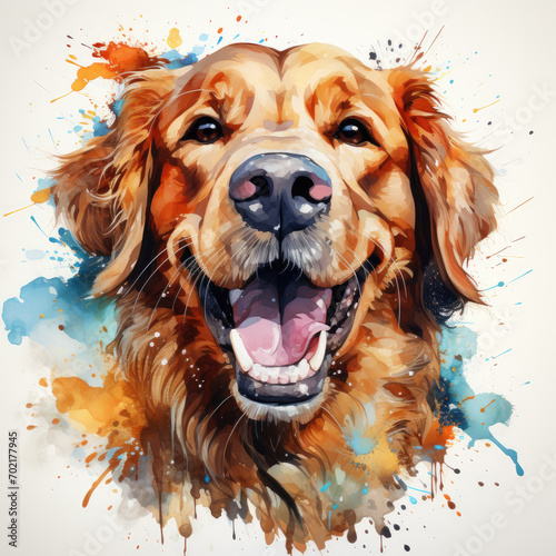 watercolor Golden Retriever clipart, Generative Ai