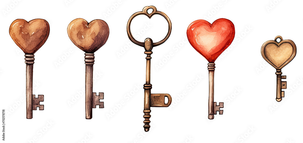 custom made wallpaper toronto digitalCollection of watercolor keys, Valentine's Day