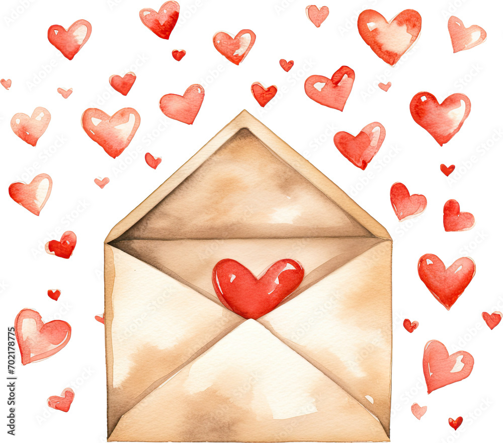 custom made wallpaper toronto digitalWatercolor paper envelope with red hearts, Valentine's Day