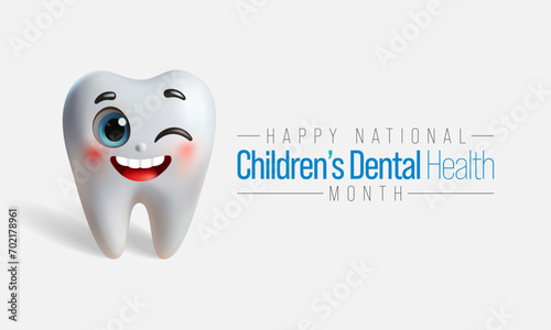 Children's dental health month is observed every year in February, to teach children the importance of good oral hygiene at an early age and visiting the dentist regularly. Vector illustration