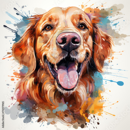 watercolor Golden Retriever clipart, Generative Ai