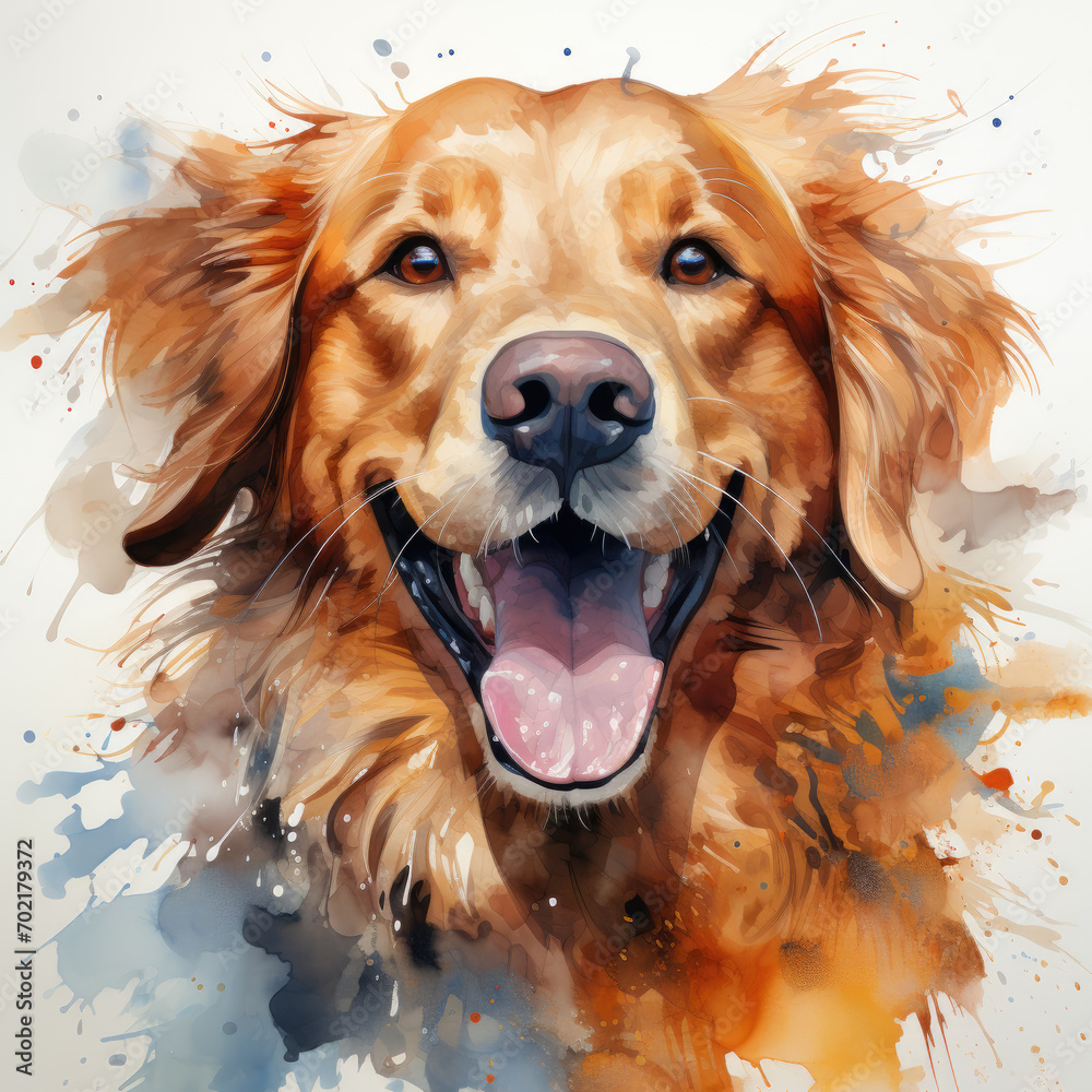 watercolor Golden Retriever clipart, Generative Ai