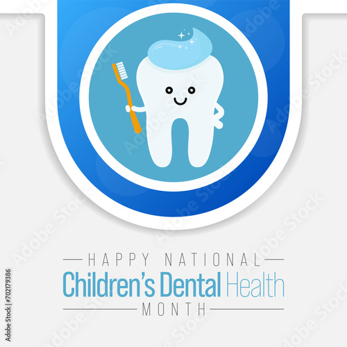 Children's dental health month is observed every year in February, to teach children the importance of good oral hygiene at an early age and visiting the dentist regularly. Vector illustration