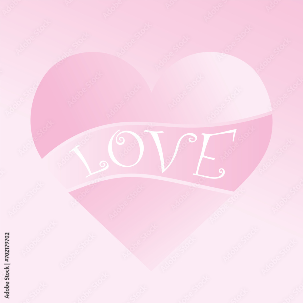 heart, pink, word love Design for printing on T-shirt, poster, banner. The text is pink on a white background. Lovely print for a T-shirt