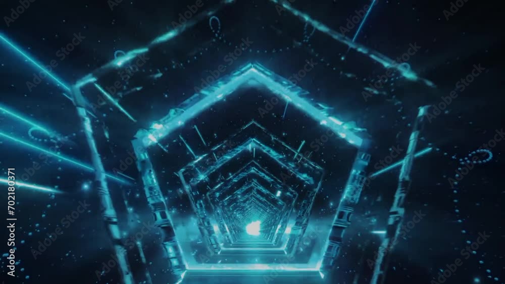 Blue lights lines Pentagonal shape animation 
