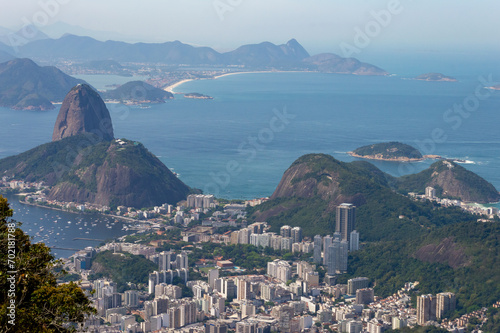 Amazing brazilian landscape  Rio de Janeiro cityscape and its natural landmark seen from above  sugarloaf mountain and the city beaches