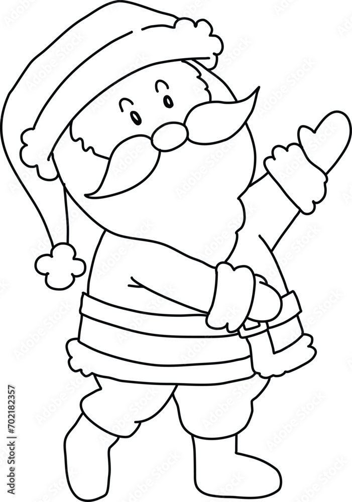 Santa Claus holding gifts to distribute to children. Santa kind heart, joyous,happy, jump, dancing. A simple hand drawn doodle cartoon, cute for kids on Christmas day