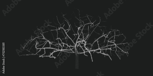 Digital tree with sprouts and binary code. Connections growth. AI spread of data.