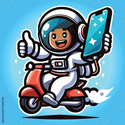 Free vector cute astronout hold smartphone cartoon flat isolated illustration