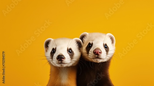 funny two ferret pet portrait ,fashionable animal art photo design, Generative Ai photo