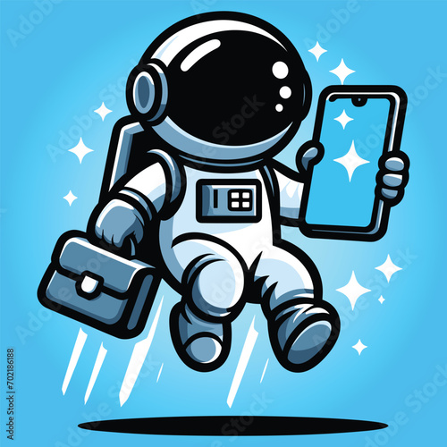Free vector cute astronout hold smartphone cartoon flat isolated illustration
