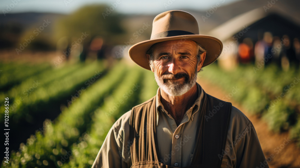 Farmer standing proudly in lush green field. Farmer standing proudly in lush green field.