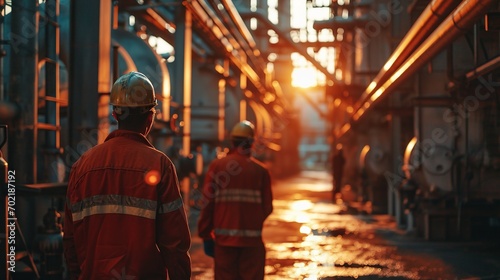 workers in an industrial plant for the production and processing of crude oil