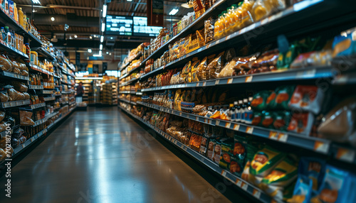 Hypermarket or supermarket with various product on the shelves photo