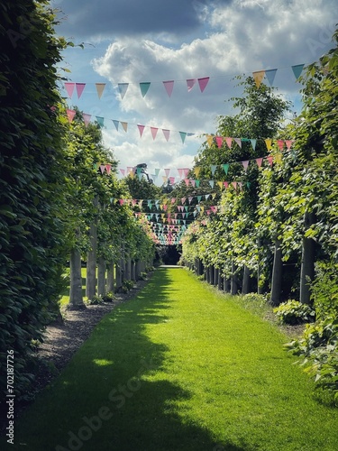 Capel Manor Gardens with festive bunting, Middlesex, UK photo