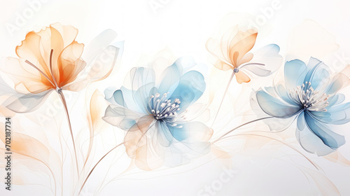 Elegant tender flowers transparent watercolour background. Pastel colour palette. Generative AI