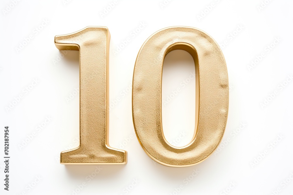 Gold Number 10 Ten On White Background Gold Number 10 Ten On White Background