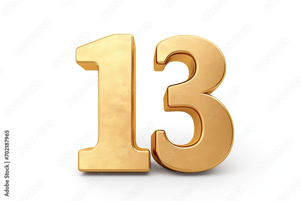 Gold Number 13 Thirteen On White Background Gold Number 13 Thirteen On White Background