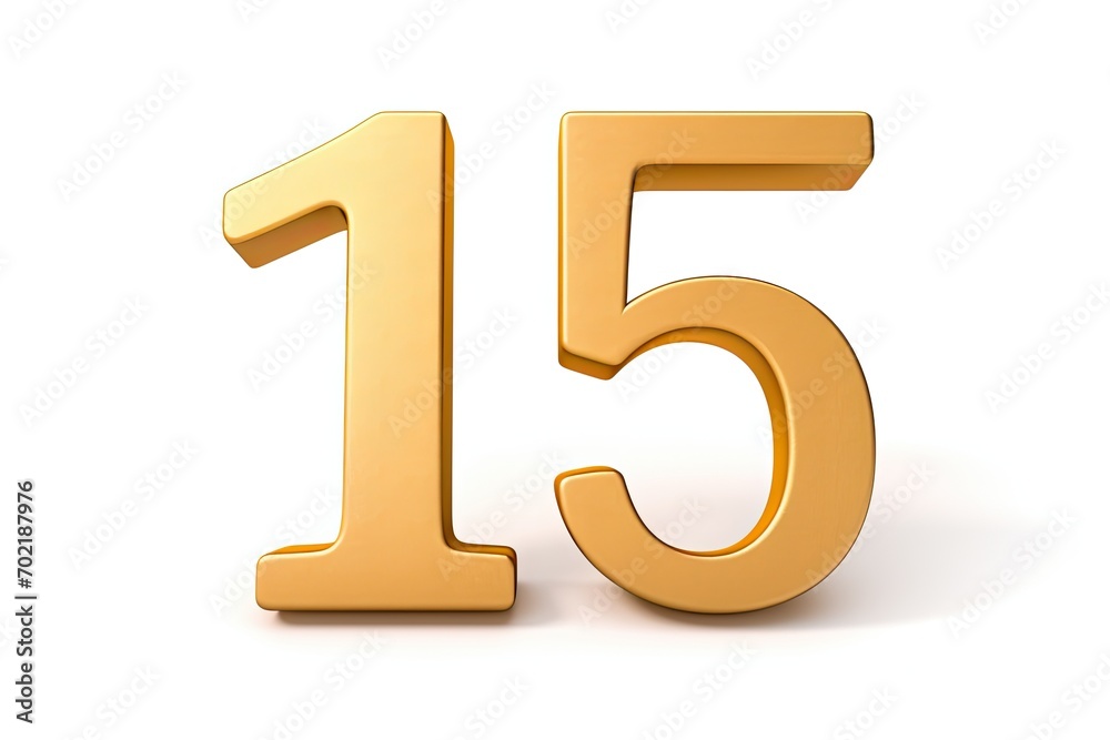 Gold Number 15 Fifteen On White Background Gold Number 15 Fifteen On White Background