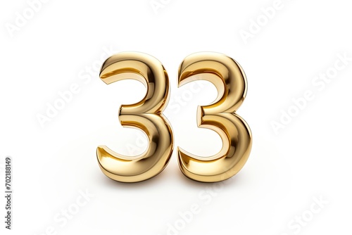 Gold Number 33 Thirty Three On White Background