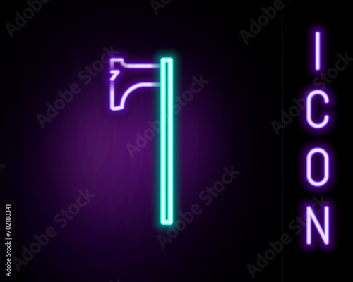 Glowing neon line Medieval axe icon isolated on black background. Battle axe, executioner axe. Medieval weapon. Colorful outline concept. Vector
