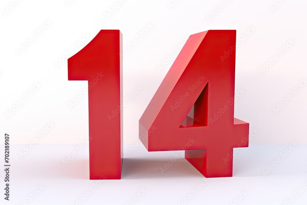 Red Volumetric Numerals Text 14 On White Background Red Volumetric Numerals Text 14 On White Background