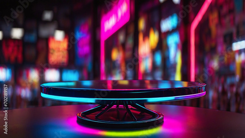 A table in a nightclub cafe for product presentation and advertising on a blurred background photo